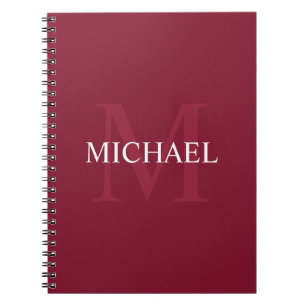 Gepersonaliseerd monogram en naam Burgundy Red Notitieboek
