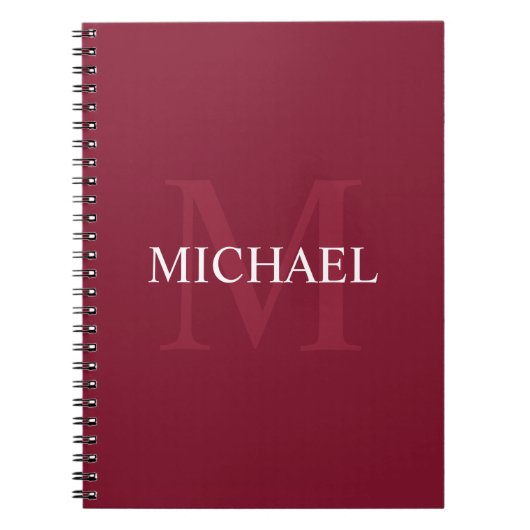 Gepersonaliseerd monogram en naam Burgundy Red Notitieboek (Voorkant)