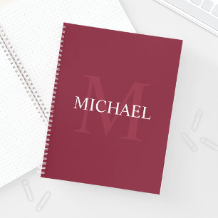 Gepersonaliseerd monogram en naam Burgundy Red Notitieboek