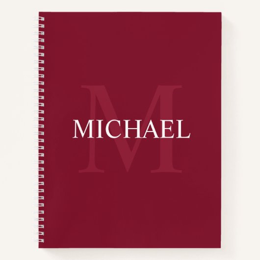 Gepersonaliseerd monogram en naam Burgundy Red Notitieboek (Voorkant)