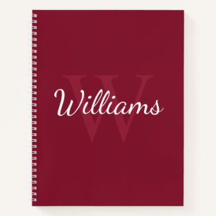 Gepersonaliseerd monogram en naam Burgundy Red Notitieboek