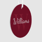 Gepersonaliseerd monogram en naam Burgundy Red Ornament (voorkant)