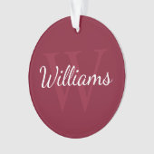 Gepersonaliseerd monogram en naam Burgundy Red Ornament (voorkant)