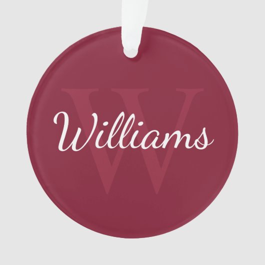 Gepersonaliseerd monogram en naam Burgundy Red Ornament (voorkant)