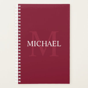 Gepersonaliseerd monogram en naam Burgundy Red Planner