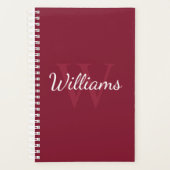 Gepersonaliseerd monogram en naam Burgundy Red Planner (Voorkant)