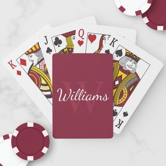 Gepersonaliseerd monogram en naam Burgundy Red Pokerkaarten