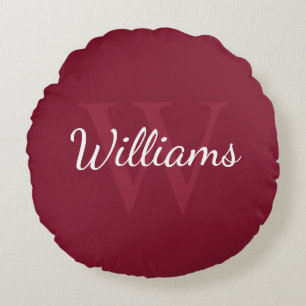 Gepersonaliseerd monogram en naam Burgundy Red Rond Kussen