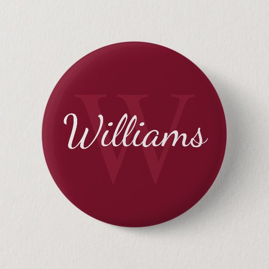 Gepersonaliseerd monogram en naam Burgundy Red Ronde Button 5,7 Cm (Voorkant)