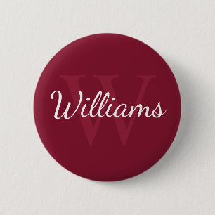 Gepersonaliseerd monogram en naam Burgundy Red Ronde Button 5,7 Cm