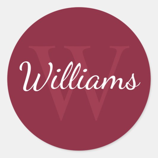 Gepersonaliseerd monogram en naam Burgundy Red Ronde Sticker (Voorkant)