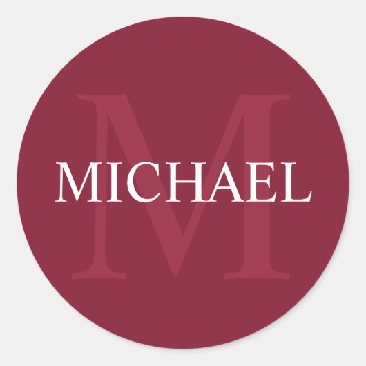 Gepersonaliseerd monogram en naam Burgundy Red Ronde Sticker (Voorkant)