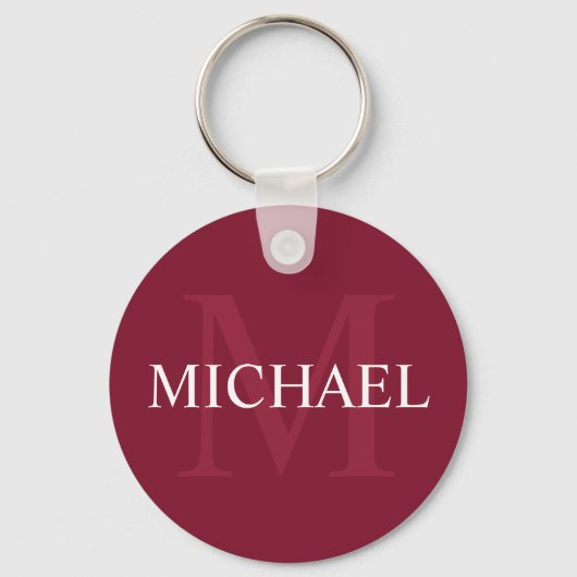 Gepersonaliseerd monogram en naam Burgundy Red Sleutelhanger (Voorkant)
