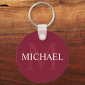 Gepersonaliseerd monogram en naam Burgundy Red Sleutelhanger (Voorkant)