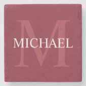 Gepersonaliseerd monogram en naam Burgundy Red Stenen Onderzetter (Voorkant)