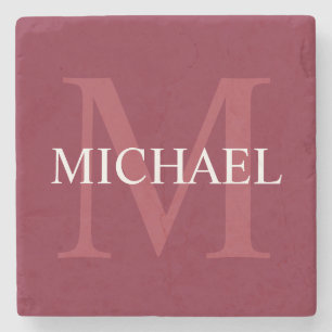 Gepersonaliseerd monogram en naam Burgundy Red Stenen Onderzetter