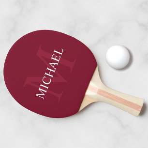 Gepersonaliseerd monogram en naam Burgundy Red Tafeltennisbatje