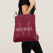 Gepersonaliseerd monogram en naam Burgundy Red Tote Bag (Dichtbij)