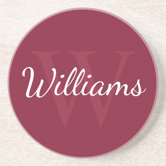Gepersonaliseerd monogram en naam Burgundy Red Zandsteen Onderzetter (Voorkant)