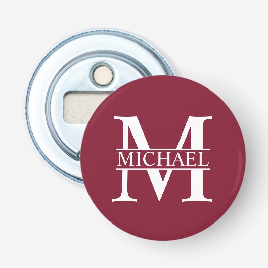 Gepersonaliseerd monogram en naam button flesopener (Voorkant)