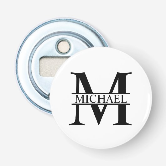 Gepersonaliseerd monogram en naam button flesopener (Voorkant)