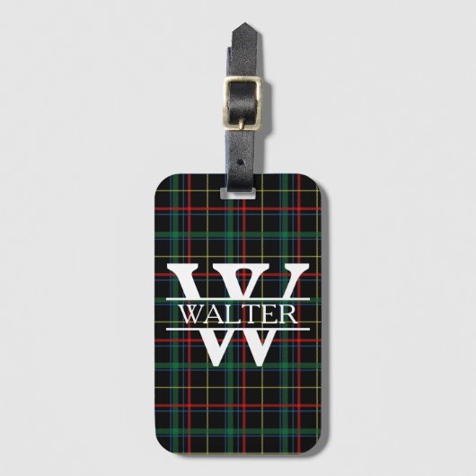 Gepersonaliseerd monogram en naam donkerspellen bagagelabel (Voorkant (verticaal))