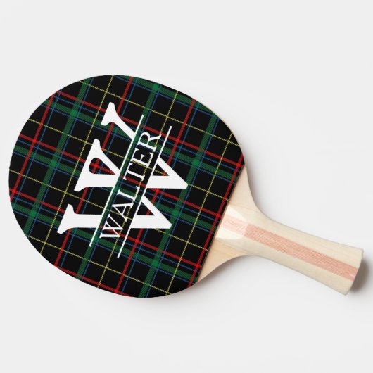 Gepersonaliseerd monogram en naam donkerspellen tafeltennisbatje (Zijkant)