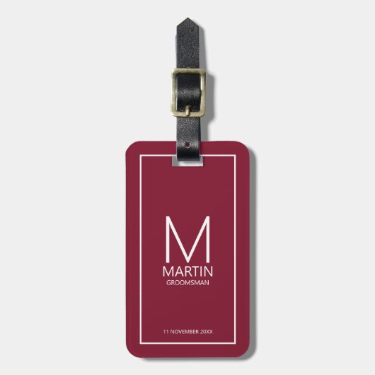 Gepersonaliseerd Monogram en Naam Groomsmen Bagagelabel (Voorkant verticaal)