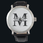 Gepersonaliseerd monogram en naam horloge<br><div class="desc">Gepersonaliseerde Monogram- en naamcadeaus met gepersonaliseerde monogram en naam in klassieke stijl van het serif lettertype. Perfect als vaderdag cadeautjes voor vader,  cadeaus voor grootvader,  echtgenoot,  groom,  beste man,  groomsmen en nog veel meer.</div>