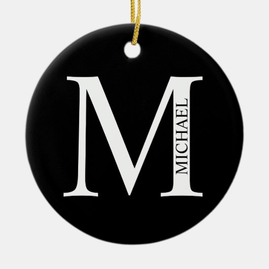 Gepersonaliseerd monogram en naam keramisch versie ornament (Voorkant)