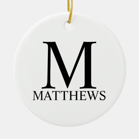 Gepersonaliseerd monogram en naam keramisch versie ornament (Voorkant)