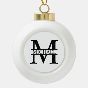 Gepersonaliseerd monogram en naam keramische bal ornament