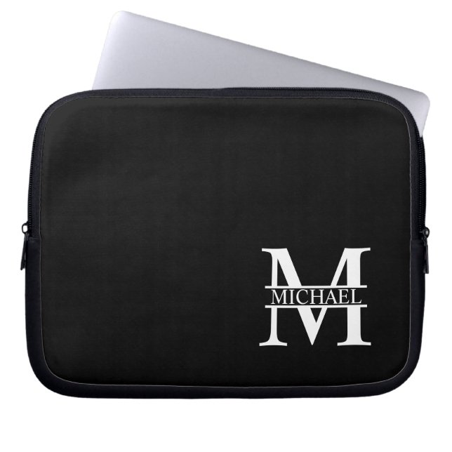 Gepersonaliseerd monogram en naam laptop sleeve (Voorkant)