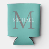 Gepersonaliseerd Monogram en Naam Licht Blauwgroen Blikjeskoeler (Voorkant)