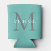 Gepersonaliseerd Monogram en Naam Licht Blauwgroen Blikjeskoeler (Achterkant)