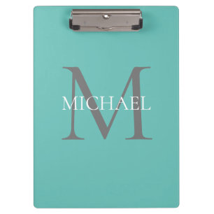 Gepersonaliseerd Monogram en Naam Licht Blauwgroen Klembord