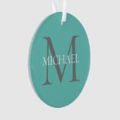 Gepersonaliseerd Monogram en Naam Licht Blauwgroen Ornament (voorkant)