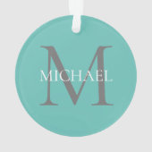 Gepersonaliseerd Monogram en Naam Licht Blauwgroen Ornament (achterkant)