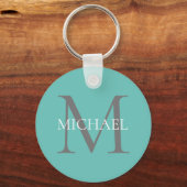 Gepersonaliseerd Monogram en Naam Licht Blauwgroen Sleutelhanger (Voorkant)