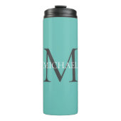 Gepersonaliseerd Monogram en Naam Licht Blauwgroen Thermosbeker (Voorkant)