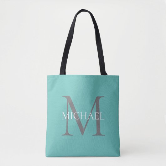 Gepersonaliseerd Monogram en Naam Licht Blauwgroen Tote Bag (Voorkant)