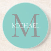 Gepersonaliseerd Monogram en Naam Licht Blauwgroen Zandsteen Onderzetter (Voorkant)