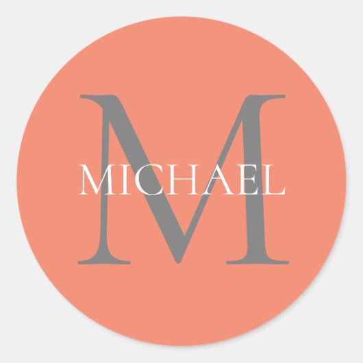 Gepersonaliseerd Monogram en Naam Lichtroze Ronde Sticker (Voorkant)