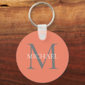 Gepersonaliseerd Monogram en Naam Lichtroze Sleutelhanger (Voorkant)
