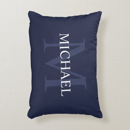 Gepersonaliseerd monogram en naam marineblauw accent kussen (Voorkant(Verticaal))