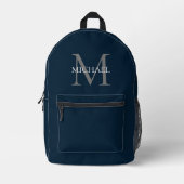Gepersonaliseerd monogram en naam marineblauw bedrukte rugzak (Voorkant)