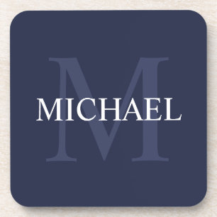 Gepersonaliseerd monogram en naam marineblauw bier onderzetter