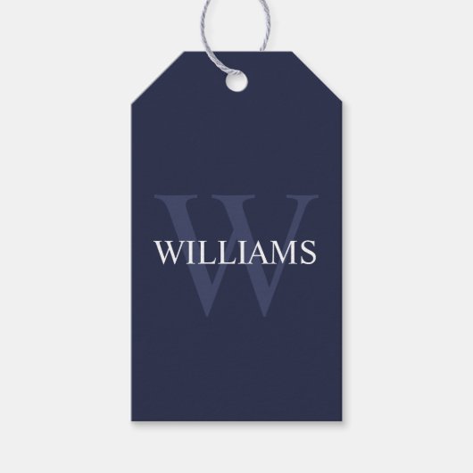 Gepersonaliseerd monogram en naam marineblauw cadeaulabel (Voorkant)