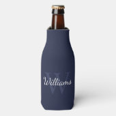 Gepersonaliseerd monogram en naam marineblauw flesjeskoeler (Fles Voorkant)