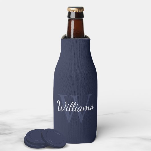 Gepersonaliseerd monogram en naam marineblauw flesjeskoeler